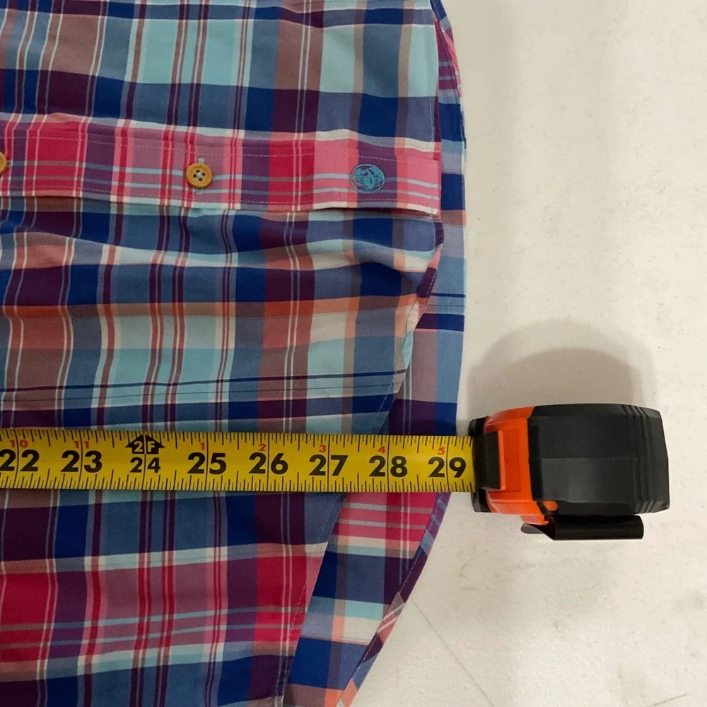 Southern Proper Mens Small Plaid Button Down Shirt Pink Blue Cotton Long Sleeve